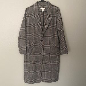 H&M Black and White Plaid Long Coat
